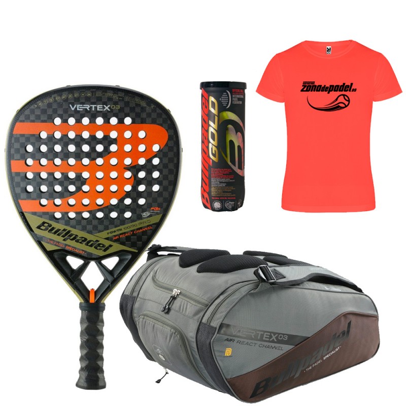 Pack Bullpadel Vertex 03 2023 + Schlägertasche + Bälle + T-Shirt
