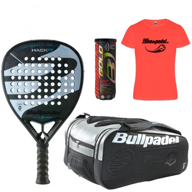 Pack Bullpadel Hack 03 2023 + Schlägertasche + Bälle + T-Shirt